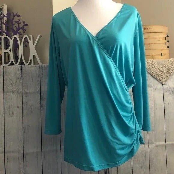 Tops - Nomadic Traders sz L Teal 3/4 Sleeve Stretch Blouse
